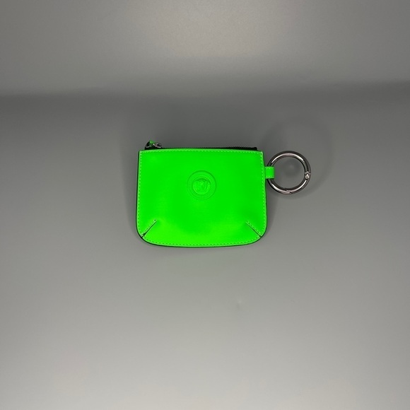 Versace Medusa Logo Neon Green Leather Keychain Pouch Wallet Unisex Bag Charm - Picture 3 of 9